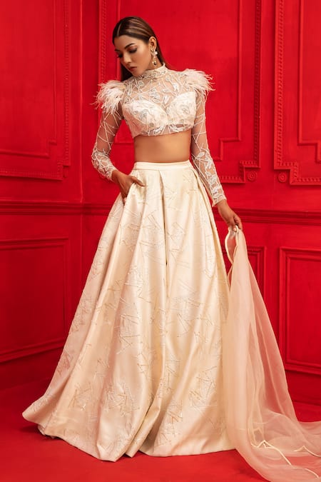 Stunning Parrot Yellow Pink Color Patchwork Lehenga With Boat Neck Blouse