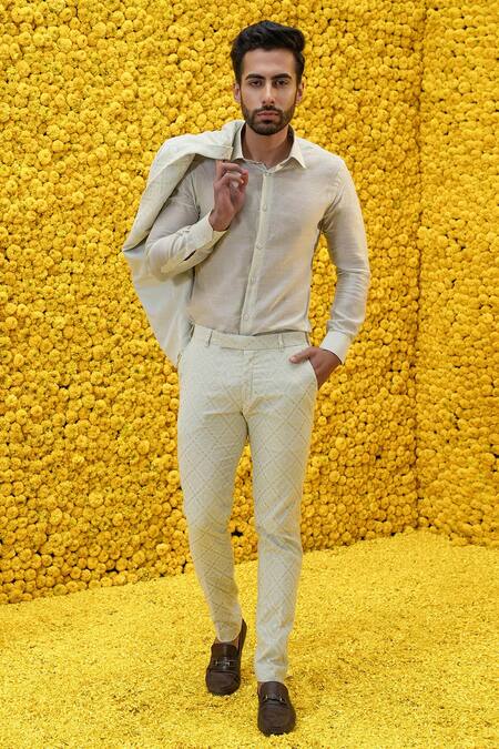 Mahima Mahajan Green Banarasi Chanderi, Glace Cotton Floral Rab Blazer And Pant Set Online at Aza Fashions Mahima Mahajan_Green Banarasi Chanderi, Glace Cotton Floral Rab Blazer And Pant Set _Online_at_Aza_Fashions