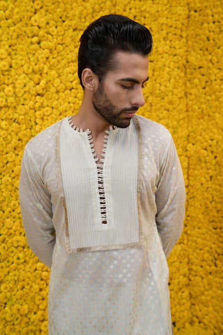 Buy_Mahima Mahajan_Green Banarasi Chanderi, Glace Cotton Floral Raziq Kurta Set _Online_at_Aza_Fashions