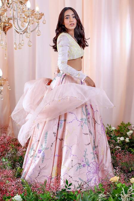 Buy_Mahima Mahajan_Pink Organza, Satin Organza, Lining Charlotte Hand Embroidered Lehenga Set _Online_at_Aza_Fashions