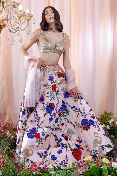 Mahima Mahajan_Pink Organza, Satin Organza, Lining Sophie Hand Embroidered Lehenga Set _Online_at_Aza_Fashions