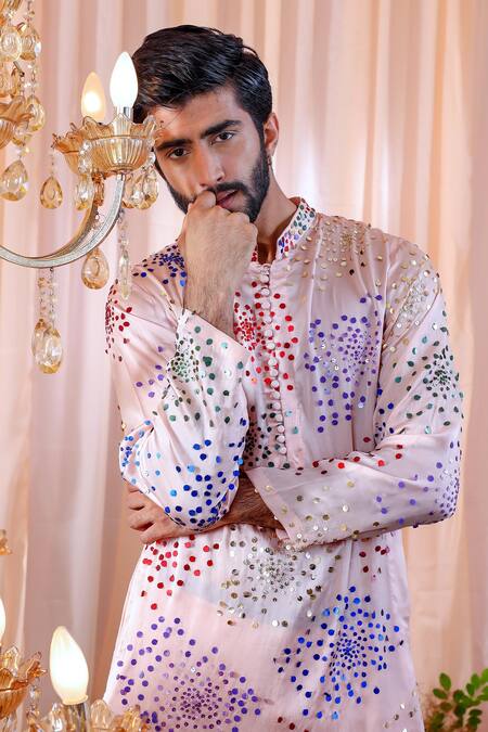 Shop Mahima Mahajan Pink Satin Organza, Glace Cotton Sequin Jules Embroidered Kurta Set Online at Aza Fashions Shop_Mahima Mahajan_Pink Satin Organza, Glace Cotton Sequin Jules Embroidered Kurta Set _Online_at_Aza_Fashions