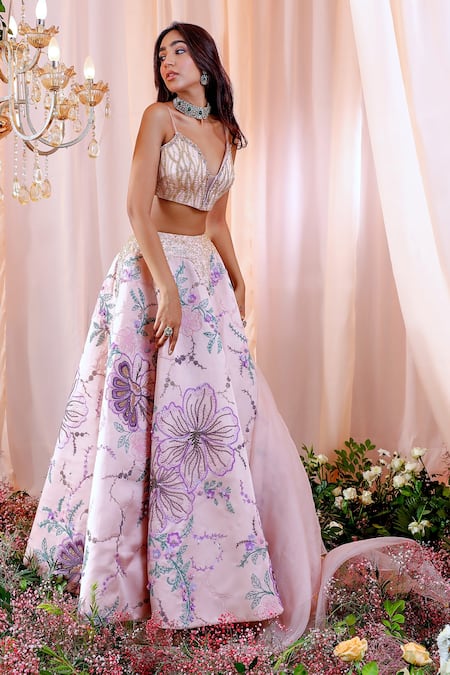 Mahima Mahajan_Pink Organza, Satin Organza, Lining Juliette Hand Embroidered Lehenga Set _Online_at_Aza_Fashions