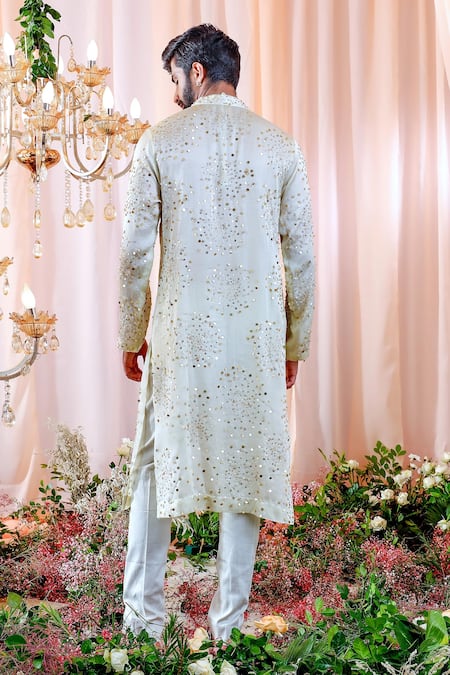 Shop_Mahima Mahajan_Green Satin Organza, Glace Cotton Sequin Leon Embroidered Kurta Set _at_Aza_Fashions