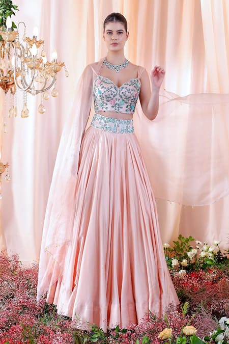 Mahima Mahajan_Pink Organza, Satin Organza, Lining Shantoon Floral Pattern Lucia Lehenga Set _Online_at_Aza_Fashions