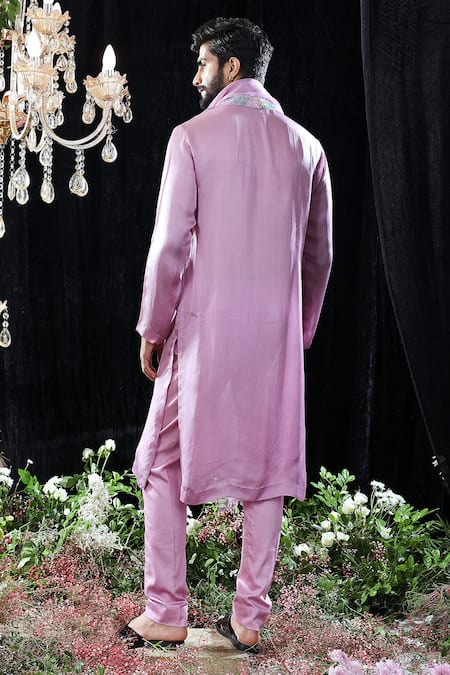 Shop Mahima Mahajan Purple Organza, Satin Organza, Glace Cotton Floral Andre Full Sleeve Kurta Set at Aza Fashions Shop_Mahima Mahajan_Purple Organza, Satin Organza, Glace Cotton Floral Andre Full Sleeve Kurta Set _at_Aza_Fashions
