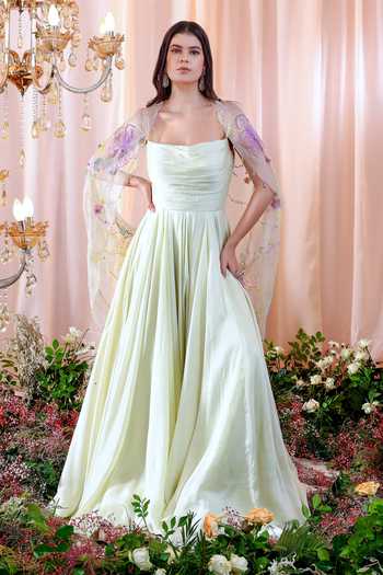 Buy_Mahima Mahajan_Blue Organza, Satin Organza, Lining Emma Hand Embroidered Cape With Anarkali _Online_at_Aza_Fashions