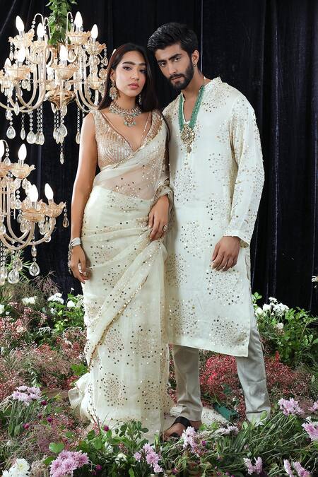 Mahima Mahajan_Blue Organza, Lining Shantoon Marylyn Hand Embroidered Saree With Blouse _Online_at_Aza_Fashions