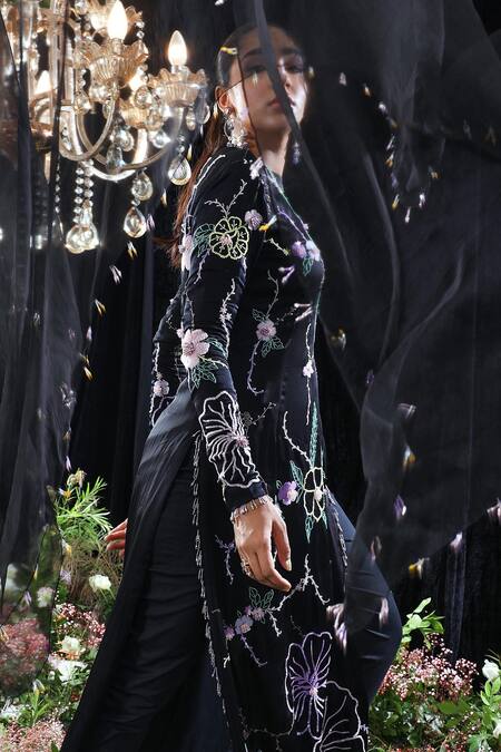 Mahima Mahajan_Black Organza, Satin Organza, Cotton Lycra, Jeanne Hand Embroidered Kurta Set _at_Aza_Fashions