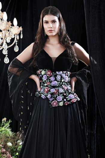 Buy Mahima Mahajan Black Organza, Satin Organza, Velvet, Lining Steph Anarkali With Dupatta Online at Aza Fashions Buy_Mahima Mahajan_Black Organza, Satin Organza, Velvet, Lining Steph Anarkali With Dupatta _Online_at_Aza_Fashions