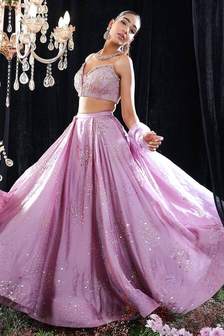 Mahima Mahajan_Purple Organza, Satin Organza, Lining Michelle Hand Embroidered Lehenga Set _Online_at_Aza_Fashions