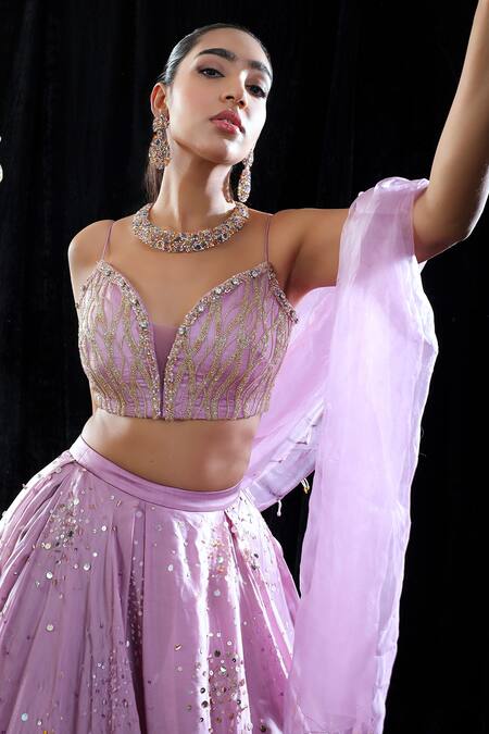 Mahima Mahajan_Purple Organza, Satin Organza, Lining Michelle Hand Embroidered Lehenga Set _at_Aza_Fashions
