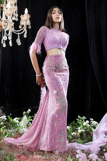 Mahima Mahajan Purple Organza, Net, Lining Isabella Hand Embroidered Flowing Skirt Set Online at Aza Fashions Mahima Mahajan_Purple Organza, Net, Lining Isabella Hand Embroidered Flowing Skirt Set _Online_at_Aza_Fashions