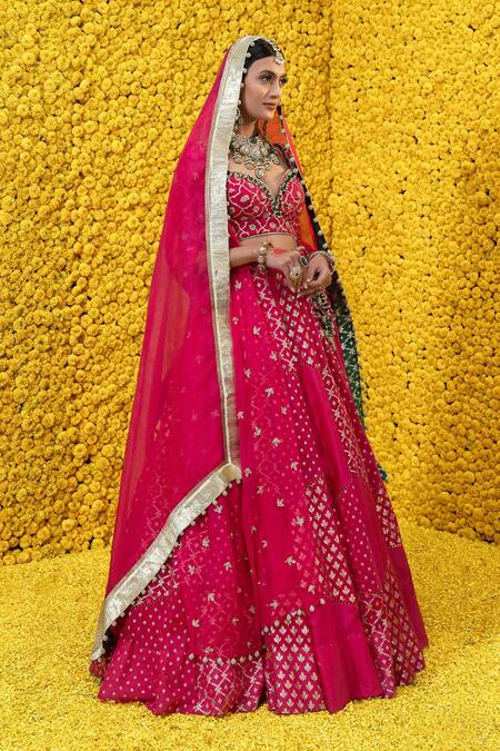 Mahima Mahajan_Pink Organza, Shantoon, Banarasi Chanderi Floral Pia Bridal Lehenga Set _Online_at_Aza_Fashions