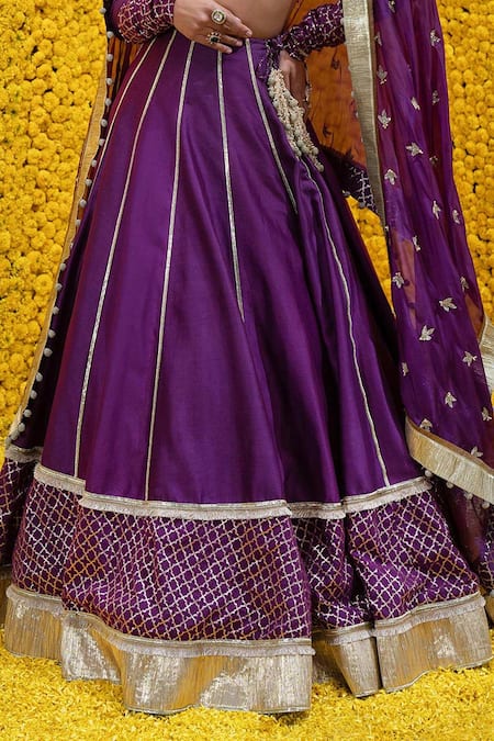 Shop_Mahima Mahajan_Purple Organza, Shantoon, Banarasi Chanderi Floral Jia Bridal Lehenga Set _Online_at_Aza_Fashions