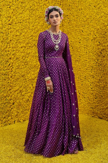 Mahima Mahajan_Purple Organza, Shantoon, Banarasi Chanderi Aahana Anarkali With Dupatta _Online_at_Aza_Fashions