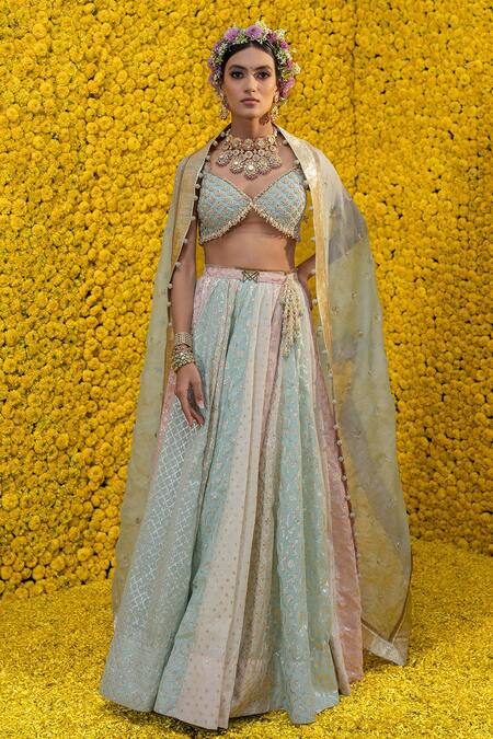 Mahima Mahajan_Multi Color Organza, Shantoon, Banarasi Chanderi Floral Iqra Lehenga Set _Online_at_Aza_Fashions