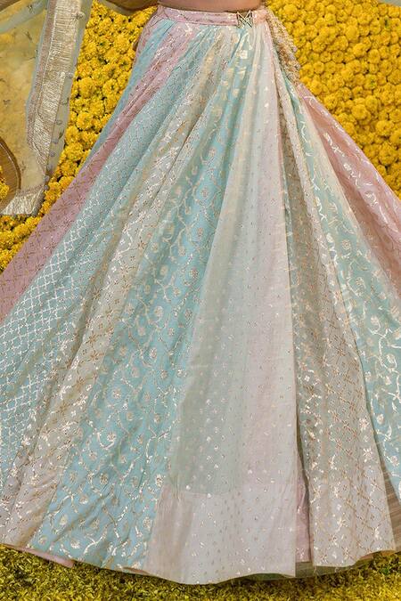 Shop_Mahima Mahajan_Multi Color Organza, Shantoon, Banarasi Chanderi Floral Iqra Lehenga Set _Online_at_Aza_Fashions