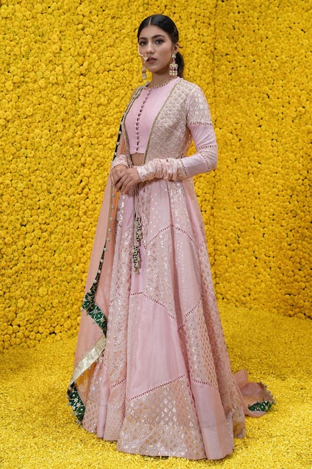 Mahima Mahajan Abaya Banarasi Chanderi Jacket Lehenga Set 