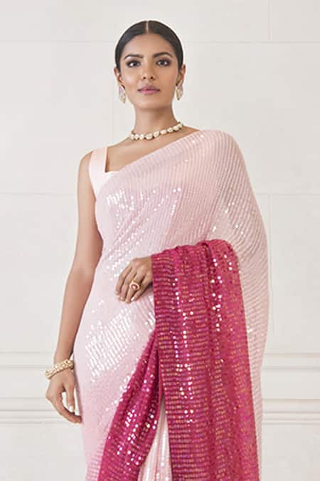 Manish Malhotra_Pink Sequin Embellished Saree With Blouse_Online_at_Aza_Fashions