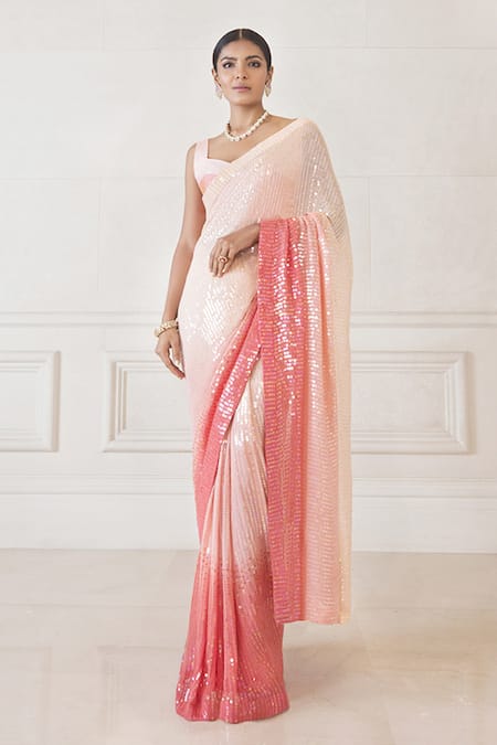 Manish Malhotra Pink Sequin Embellished Saree With Blouse