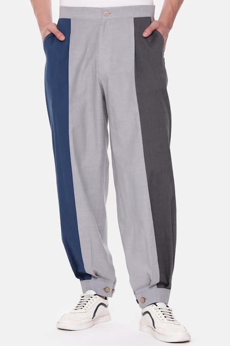 Mayank Modi - Men Multi Color Cotton Block Joggers Pant Online at Aza Fashions Mayank Modi - Men_Multi Color Cotton Block Joggers Pant _Online_at_Aza_Fashions