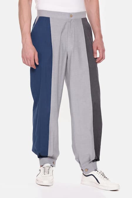 Shop Mayank Modi - Men Multi Color Cotton Block Joggers Pant Online at Aza Fashions Shop_Mayank Modi - Men_Multi Color Cotton Block Joggers Pant _Online_at_Aza_Fashions
