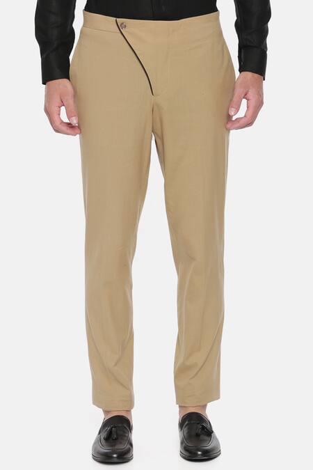 Mayank Modi - Men_Beige Malai Cotton Trousers _Online_at_Aza_Fashions