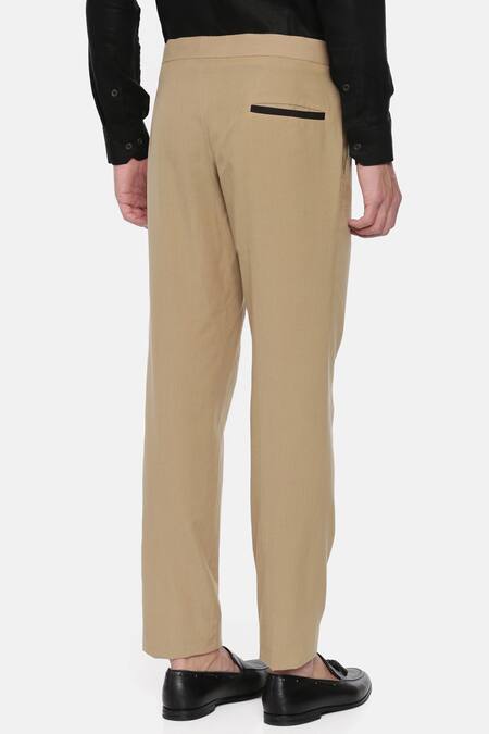 Buy_Mayank Modi - Men_Beige Malai Cotton Trousers _Online_at_Aza_Fashions