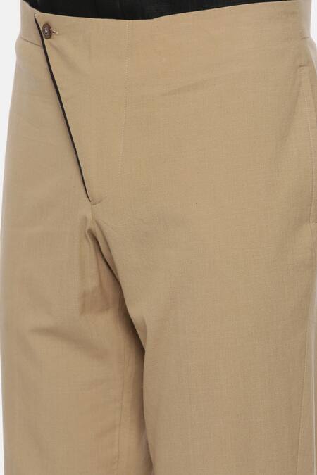 Shop_Mayank Modi - Men_Beige Malai Cotton Trousers _Online_at_Aza_Fashions