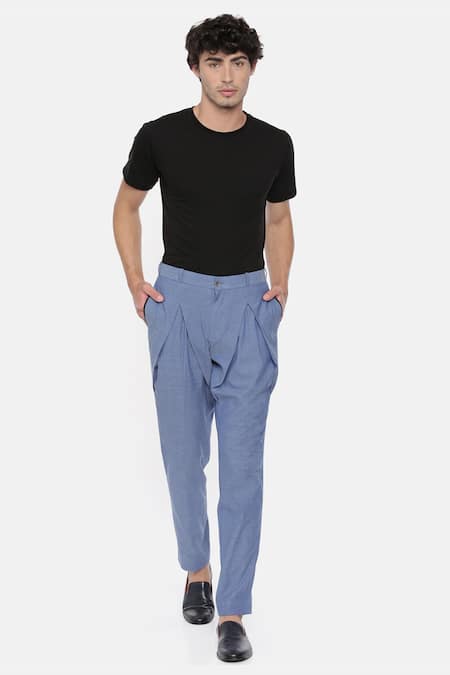 Mayank Modi - Men Cotton Pleated Trousers 