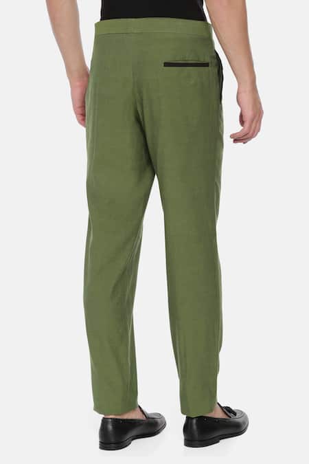 Buy_Mayank Modi - Men_Green Malai Cotton Trousers_Online_at_Aza_Fashions
