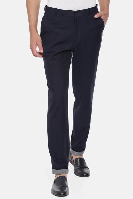 Mayank Modi - Men_Blue Malai Cotton Trousers_Online_at_Aza_Fashions