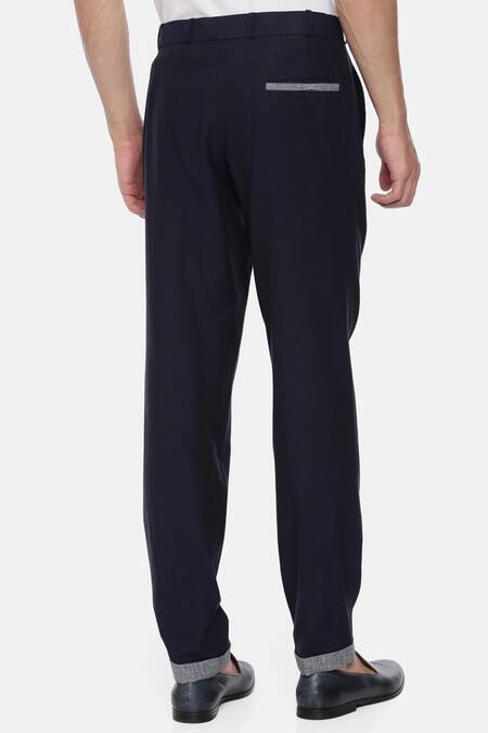 Buy_Mayank Modi - Men_Blue Malai Cotton Trousers_Online_at_Aza_Fashions