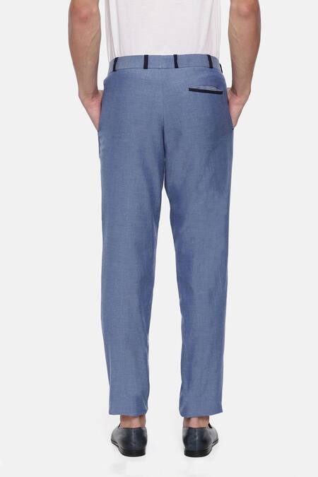 Buy_Mayank Modi - Men_Blue Malai Cotton Trousers_Online_at_Aza_Fashions