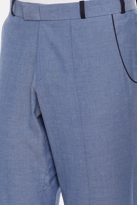 Shop_Mayank Modi - Men_Blue Malai Cotton Trousers_Online_at_Aza_Fashions