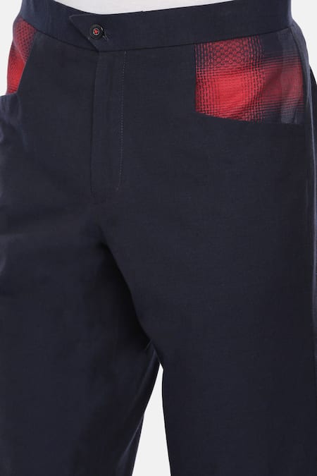 Shop_Mayank Modi - Men_Blue Malai Cotton Patchwork Trousers_Online_at_Aza_Fashions