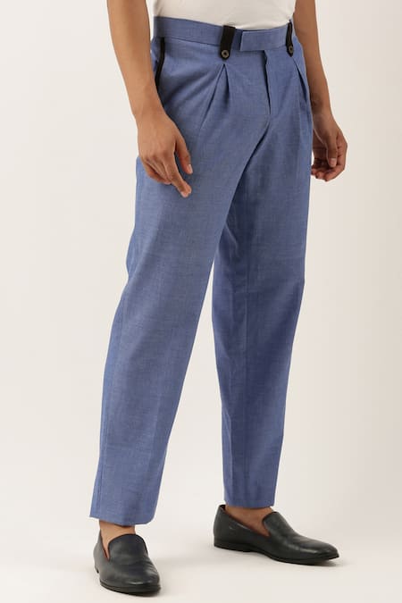 Mayank Modi - Men_Blue Malai Cotton Trousers_Online_at_Aza_Fashions