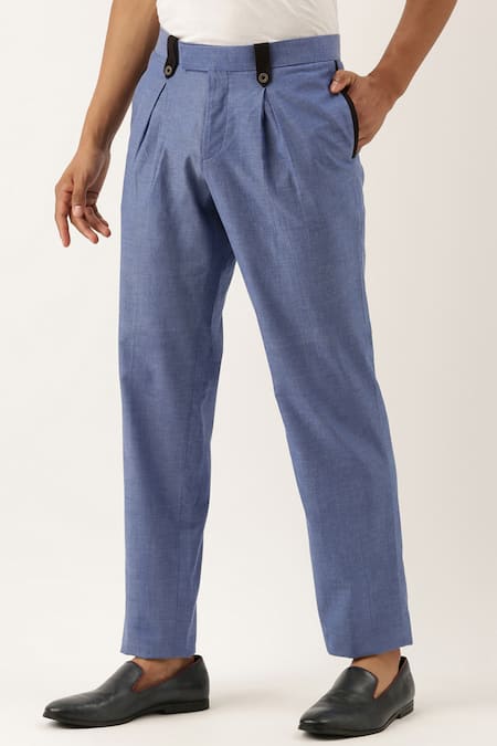 Buy_Mayank Modi - Men_Blue Malai Cotton Trousers_Online_at_Aza_Fashions