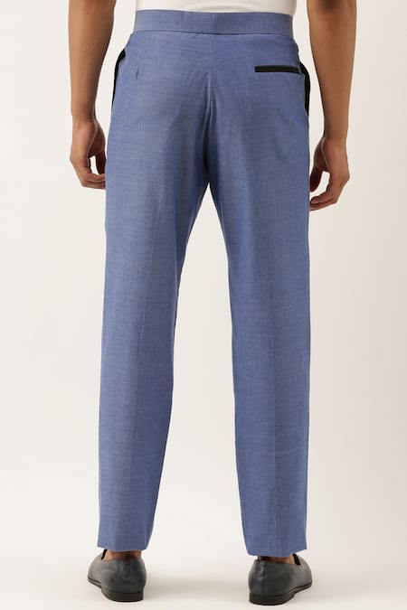 Shop_Mayank Modi - Men_Blue Malai Cotton Trousers_Online_at_Aza_Fashions
