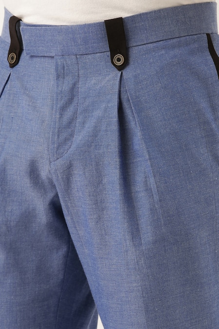 Mayank Modi - Men_Blue Malai Cotton Trousers_at_Aza_Fashions