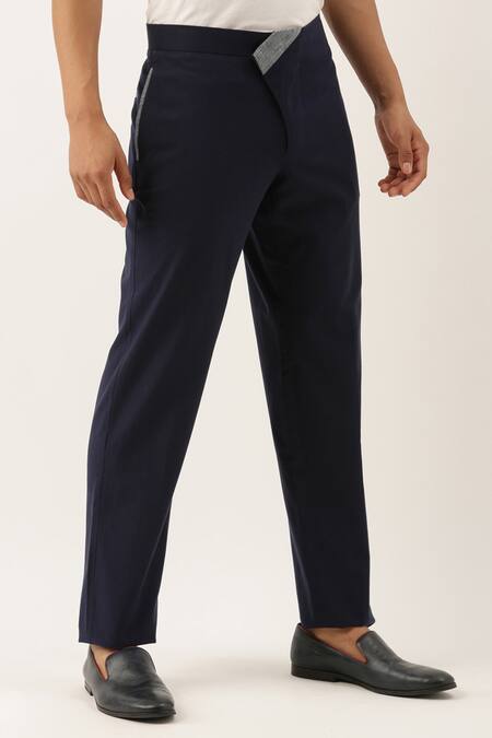 Mayank Modi - Men_Blue Malai Cotton Trousers_Online_at_Aza_Fashions