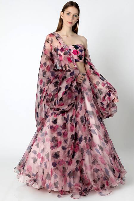 Masaba_Pink Organza Printed Lehenga Set_Online_at_Aza_Fashions
