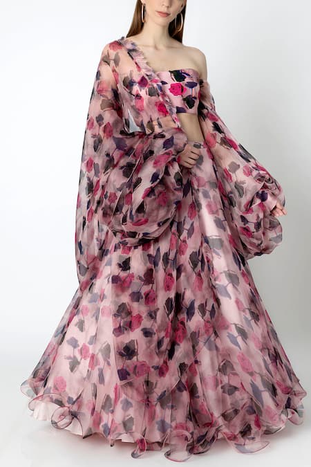 Masaba Pink Organza Printed Lehenga Set