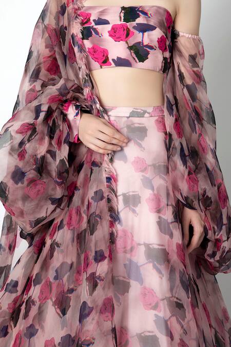 Buy_Masaba_Pink Organza Printed Lehenga Set_Online_at_Aza_Fashions