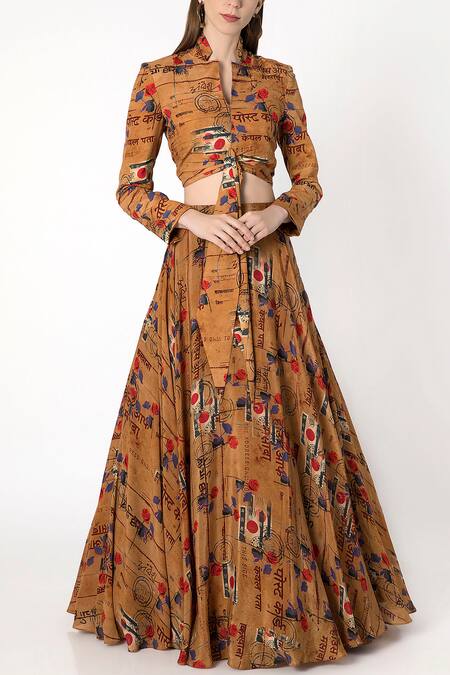 Buy Masaba Brown Crepe Printed Lehenga Set Online at Aza Fashions Buy_Masaba_Brown Crepe Printed Lehenga Set_Online_at_Aza_Fashions