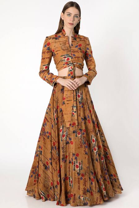 Masaba Brown Crepe Printed Lehenga Set Online at Aza Fashions Masaba_Brown Crepe Printed Lehenga Set_Online_at_Aza_Fashions