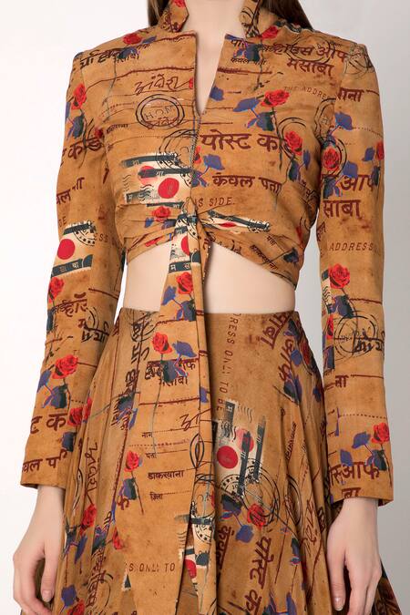 Shop Masaba Brown Crepe Printed Lehenga Set Online at Aza Fashions Shop_Masaba_Brown Crepe Printed Lehenga Set_Online_at_Aza_Fashions