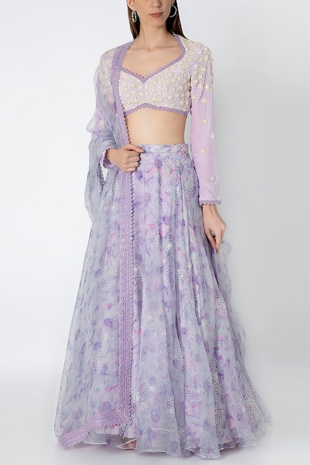 Masaba Purple Organza Embroidered Lehenga Set