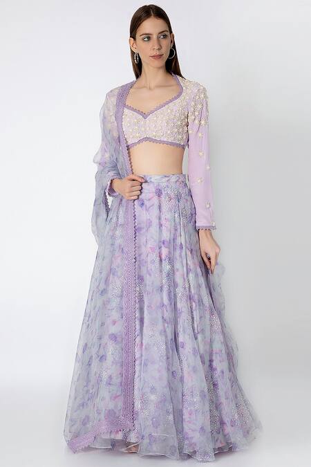 Masaba Purple Organza Embroidered Lehenga Set Online at Aza Fashions Masaba_Purple Organza Embroidered Lehenga Set_Online_at_Aza_Fashions